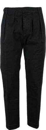 Dondup Black Tailored Pleated Front Stretch Cotton Trousers