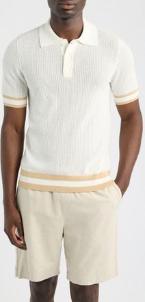 CH&Eacute; Studios Quinn Open Knit Polo Sweater in White - 23 at Nordstrom, Size Xx-Large