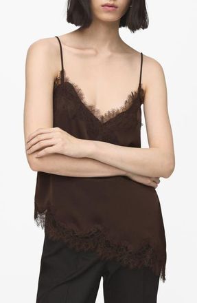 Mango Tity Lace Trim Camisole in Brown at Nordstrom, Size X-Large