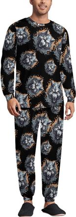 Generic Wolf Mens Pajama Set Long Sleeve Top Long Pants Sets Soft Sleepwear Loungewear S