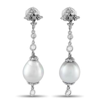 Luxury Bazaar 18K White Gold Diamond Pearl Drop Earrings MF10-090226