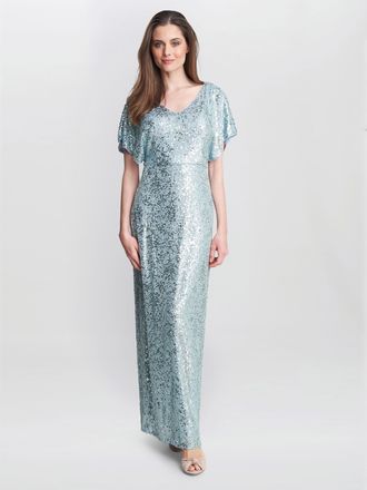 Gina Bacconi Womens Courtney Maxi Sequin Dress - Blue - Size 12 UK