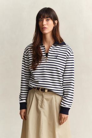 GANT Women Striped Half-Zip Sweatshirt (XXL) EVENING BLUE