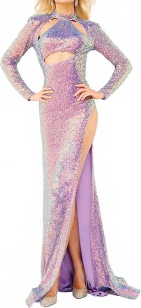 Jovani High Neck Cutout Sequin Prom Gown In Purple