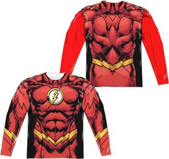 Gildan Justice League of America Flash 52 (Front/Back Print) Long Sleeve Adult Poly Crew Tee / T-Shirt