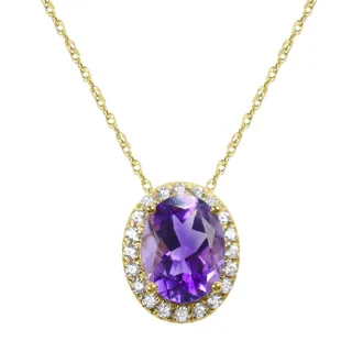 Diamond2Deal 10K Yellow Gold Amethyst and White Zircon Pendant Necklace 18