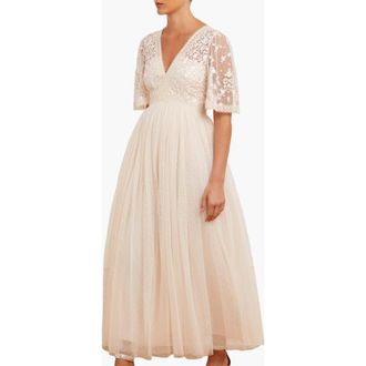 Needle & Thread Celestia Ribbon Bodice Maxi Dress in Cream at Nordstrom, Size 6
