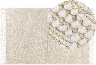 Beliani Alfombra De Lana Beige 160 X 230 Cm Hecho A Mano Borlas Sala De Estar Mavikent