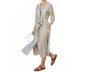 Dress Forum Nautical Stripe Belted Maxi Shirt Dress In Navy/white