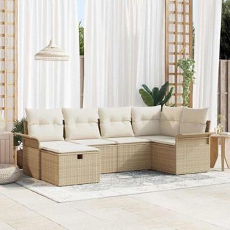 vidaXL Vidaxl - Conjunto De Sof&aacute; De Jard&iacute;n Con Coj&iacute;n 6 Pcs Beige Y Crema