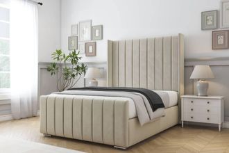 Comfort Beds Serena Plush Bed Frame With Mattress -50 Upholstered Wingback in Cream | Size: Single