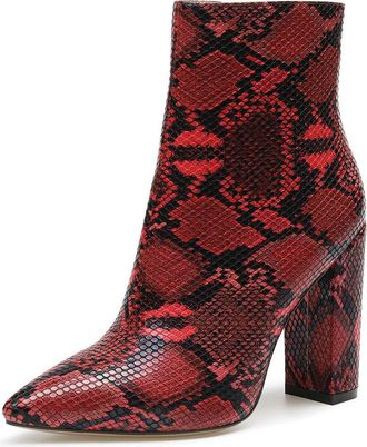 Castamere Womens Zippers Ankle Boots Block Heel Booties 4IN Heeled Snake Red Pumps UK 6