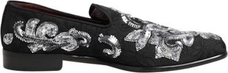 Dolce & Gabbana Zwart Zilver Paillet Loafers - Dames - Loafers - Zwart - 44 EU - Pailletten - Schoenen