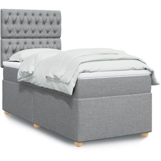 vidaXL Cama Box Spring Con Colch&oacute;n Tela Gris Claro 90x200 Cm Vidaxl