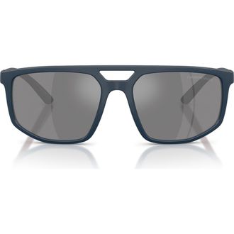 Emporio Armani 58mm Pilot Sunglasses in Blue /Grey Mirror Silver at Nordstrom
