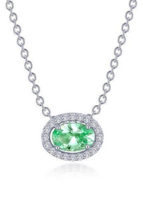 Lafonn Lab-Grown Sapphire & Simulated Diamond Pendant Necklace in Green Sapphire/White at Nordstrom Rack