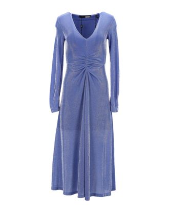 Rotate Draai de Birger Christensen Sierra Ruched Metallic Midi Dress in Blue Polyamide