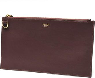 Fendi Bordeaux Leather Clutch Bag (Pre-Owned)