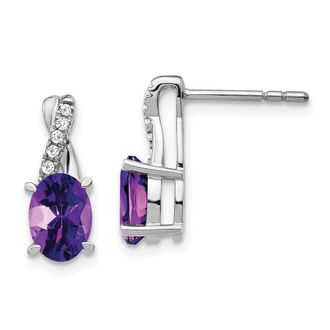 Diamond2Deal 14k White Gold Amethyst and Diamond Earrings