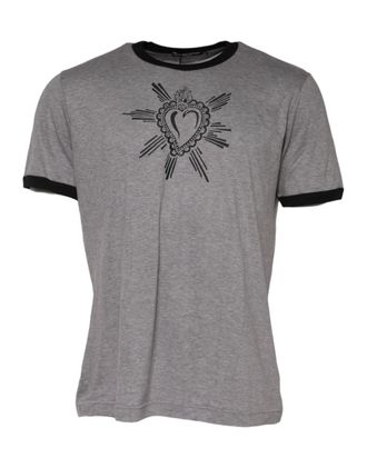 Dolce & Gabbana Gray Sacred Heart Cotton Crew Neck Mens T-shirt