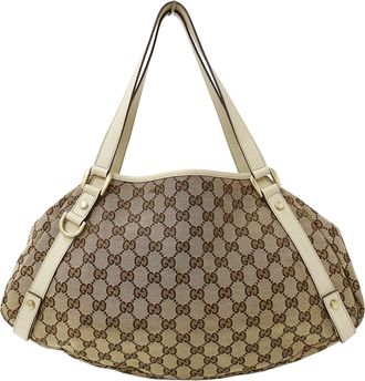 Gucci Gg Canvas Beige Brown Gg Canvas Handbag Tote Bag (Pre-Owned)