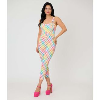 Unique Vintage 1970s Eartha Jumpsuit in White Rainbow Gingham at Nordstrom, Size X-Small