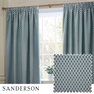 Sanderson Hutton Jacquard Room Darkening Pencil Pleat Curtains in Blue | Size: 168 cm width x 137 cm drop