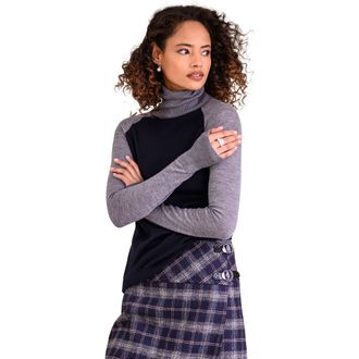 Celtic & Co. Merino Colour Block Roll Neck Sweater in Navy /Grey at Nordstrom, Size Medium