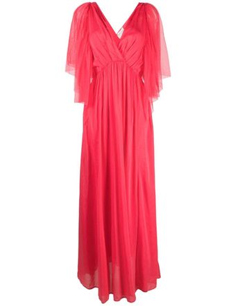 Forte_Forte V-neck flutter-sleeves flared dress - women - Cotton/Silk - III - Pink