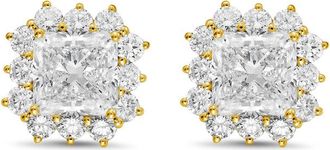 Diana M. Jewels 14kt yellow gold 12cts lab grown Radiant Cut Diamond Halo Earrings