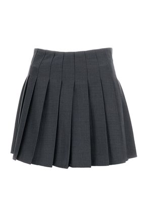 Self Portrait Grey Pleated Wool Blend Skirt