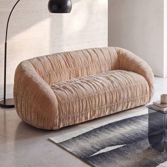Maisons du monde Sof&aacute; de 3/4 plazas de tejido de poli&eacute;ster plisado efecto terciopelo beige latte