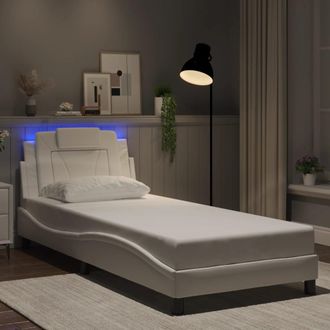 vidaXL Vidaxl - Estructura Cama Con Luces Led Cuero Sint&eacute;tico Blanco 90x200 Cm