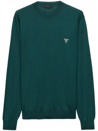 Prada logo-embroidered wool jumper - men - Wool - 50 - Green