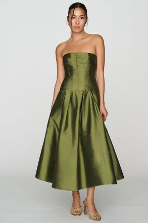 BHLDN Drop-Waist Satin Midi Dress