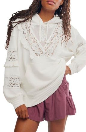 Free People FP Movement Studio Tunic Hooded Lace Trim Sweatshirt in Ivory at Nordstrom, Size Medium