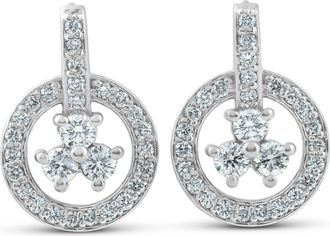 Pompeii3 1ct Diamond Circle Three Stone Drop Dangle Earrings 14k White Gold