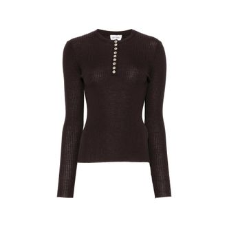 Soft Goat Ribbed-knit Henley Sweater