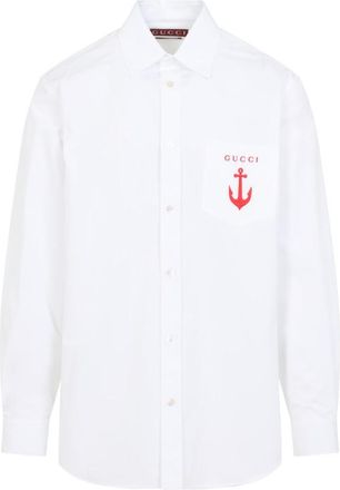 Gucci White Logo Embroidered Poplin Shirt