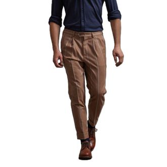 Brunello Cucinelli MenS Brown Wool Striped Trousers, Size 54