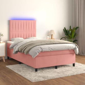 vidaXL Vidaxl - Cama Box Spring Colch&oacute;n Y Led Terciopelo Rosa 120x200 Cm