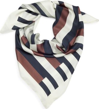 Nordstrom Printed Square Silk Scarf in Ivory Mixed Stripe at Nordstrom