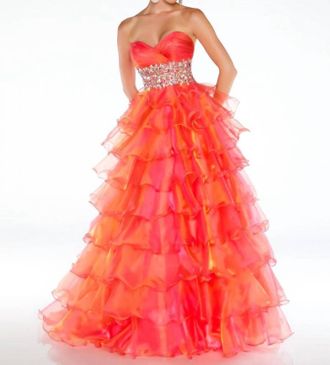 Mac Duggal Sweetheart Strapless Ballgown With Stonework Waistband In Sunset
