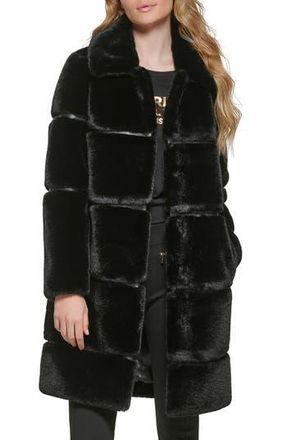 Karl Lagerfeld Quilted Longline Faux Fur Coat in Black at Nordstrom Rack, Size Large