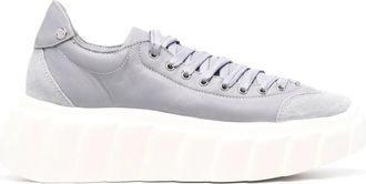 AGL Purple Blondie Ties Leather Suede Wedge Sneakers