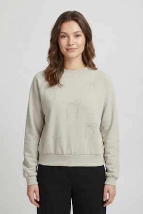 Only Sweatshirt ONLY ONLCAMA L/S RHINESTONE O-NECK SWT, Damen, Gr. XL, pumice stone detail:bow, Sweatware, Obermaterial: 60% Baumwolle, 40% Polyester, bedr