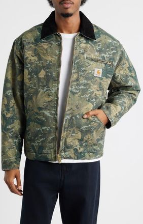 Carhartt Work in Progress OG Detroit Organic Cotton Canvas Jacket in Camo Combi Green Black Stone at Nordstrom, Size Xx-Large