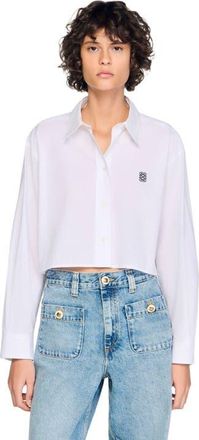 Sandro Cropped poplin shirt in White at Nordstrom, Size X-Large