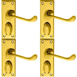 Loops 4x PAIR Victorian Scroll Handle on Privacy Backplate 118 x 43mm Polished Brass in Metallics