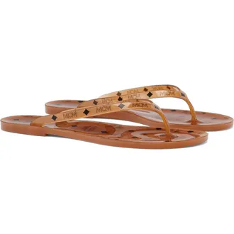 MCM Monogram Jelly Thong Sandals in Cognac at Nordstrom, Size 38